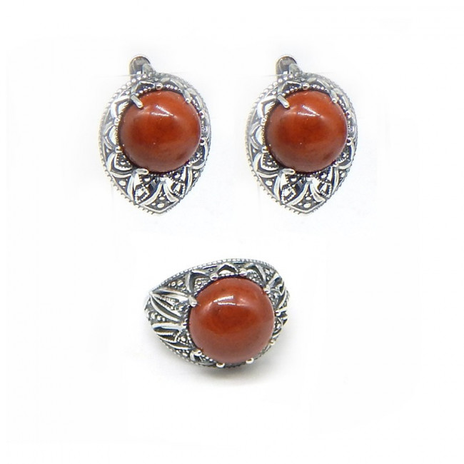 Комплект кольцо и серьги с красной яшмой КС4747-1313