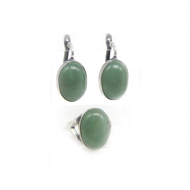 Комплект кольцо и серьги с зеленым авантюрином КС0115-1226
